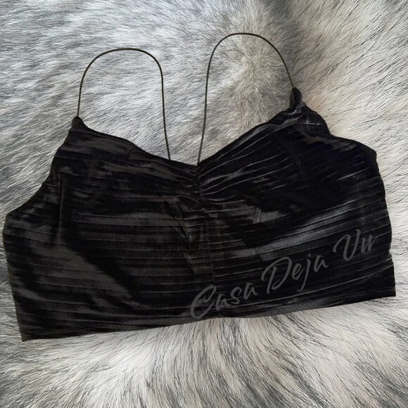 Wild Fable Sexy Goth Chic Urban Black Velvet Pleated Strap Cami Top - Picture 6 of 12